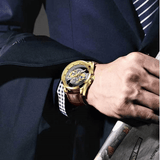 TIGERAO Luxury Mens Gold Hollow Transparent Quartz Sports Waterproof Watch
