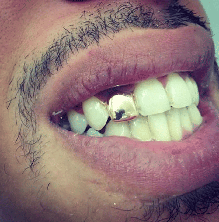 Gold Trendy Hip Hop Single Tooth Grillz Cap Body Jewelry