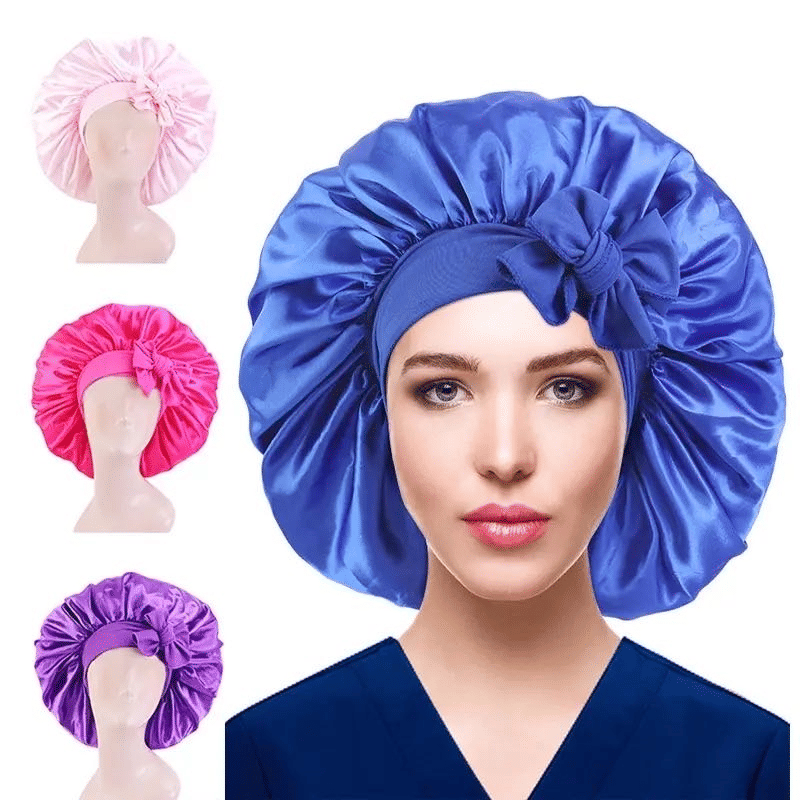 Large Silk Satin Bonnet for Sleeping, Hair Protection, Tie Band Edge Scarf