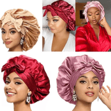 Large Silk Satin Bonnet for Sleeping, Hair Protection, Tie Band Edge Scarf