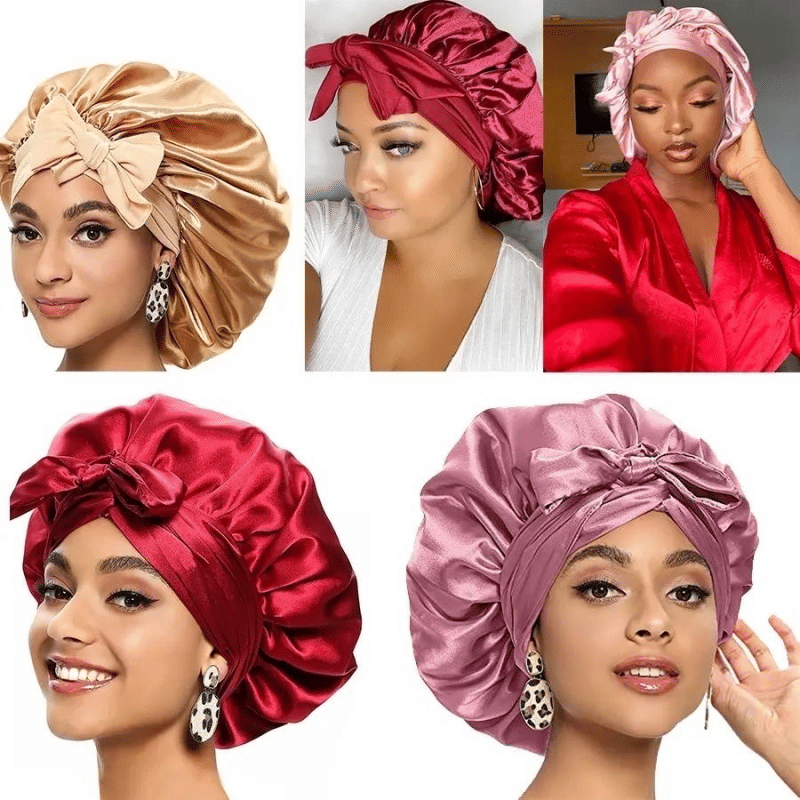 Large Silk Satin Bonnet for Sleeping, Hair Protection, Tie Band Edge Scarf