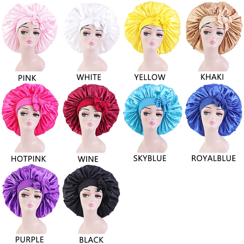 Large Silk Satin Bonnet for Sleeping, Hair Protection, Tie Band Edge Scarf
