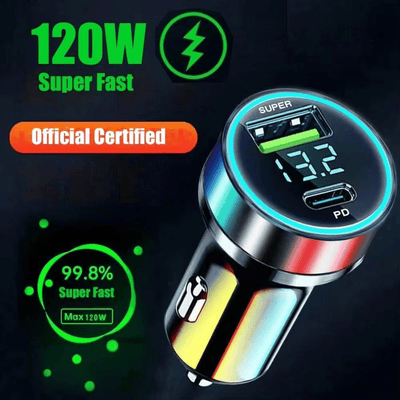 120W Super Fast Dual Port PD 20W USB C Car Charger