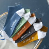 Men's 5-Pair Breathable Crew Socks: Comfy, Casual, Stylish Letter Pattern Sports
