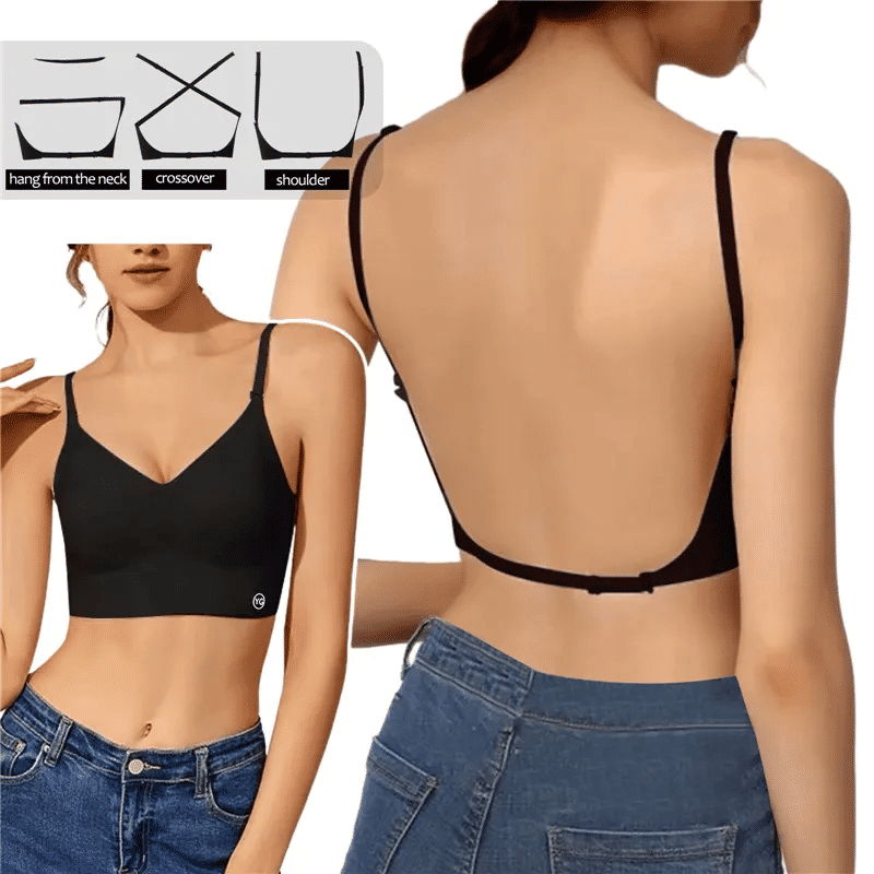 Invisible Deep U Plunge Backless Bra for Dresses with Transparent Straps Push-Up