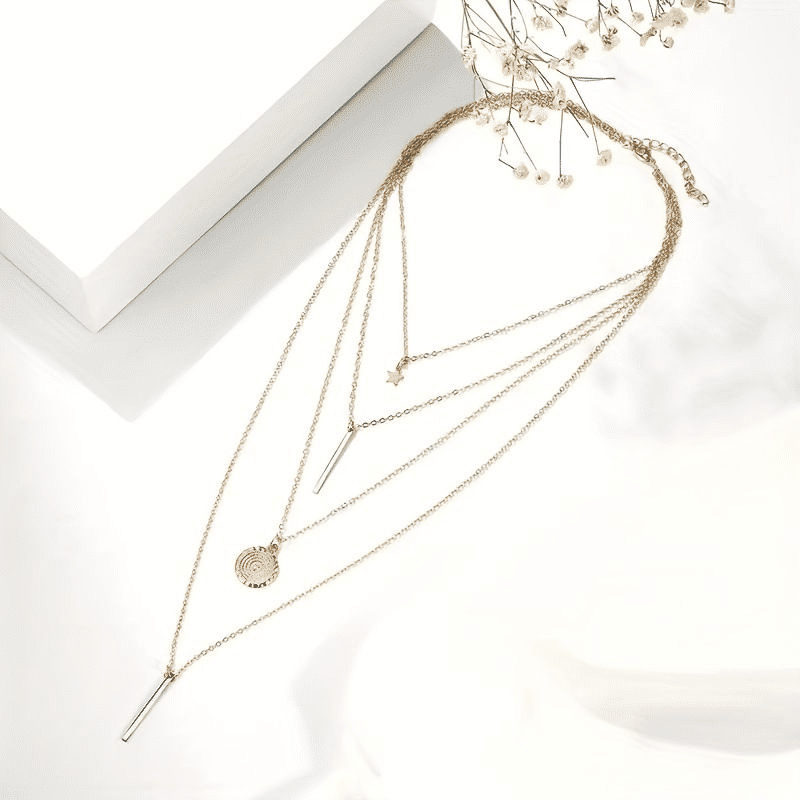 Elegant Multi-Layer Star & Disc Necklace for Women - Versatile Fashion Jewelry