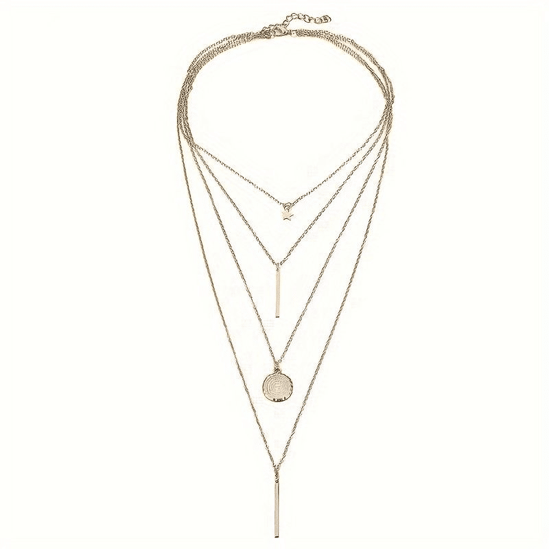 Elegant Multi-Layer Star Disc Geometric Fashion Necklace for Women