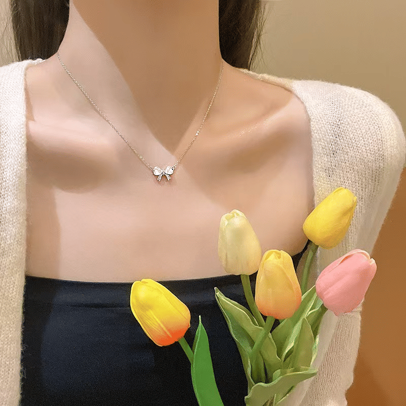 Elegant Bow Tie Titanium Steel Necklace for Women Luxury Non-Fading Chain