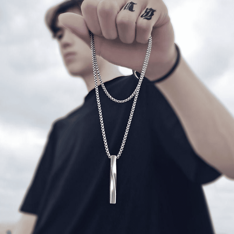 Spiral Pendant Necklace Titanium Steel Unisex Silver Hip Hop Style