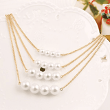 Elegant Multi-Layer Gold-Tone Double-Sided Pearl Necklace Clavicle Chain Jewelry