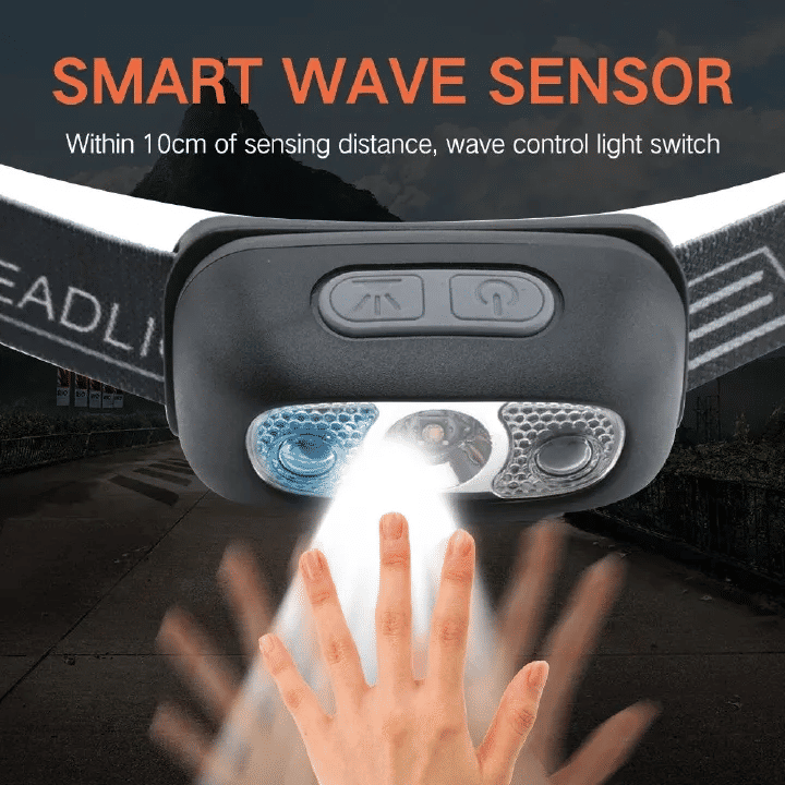 Powerful Rechargeable Headlamp 1-Piece Waterproof LED Flashlight for Fishing Black
