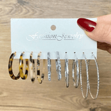 PINCHUAN Vintage 5-Pair Women's Hoop & Stud Earring Set, Leopard & Pearl Styles