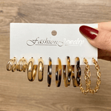 PINCHUAN Vintage 5-Pair Women's Hoop & Stud Earring Set, Leopard & Pearl Styles