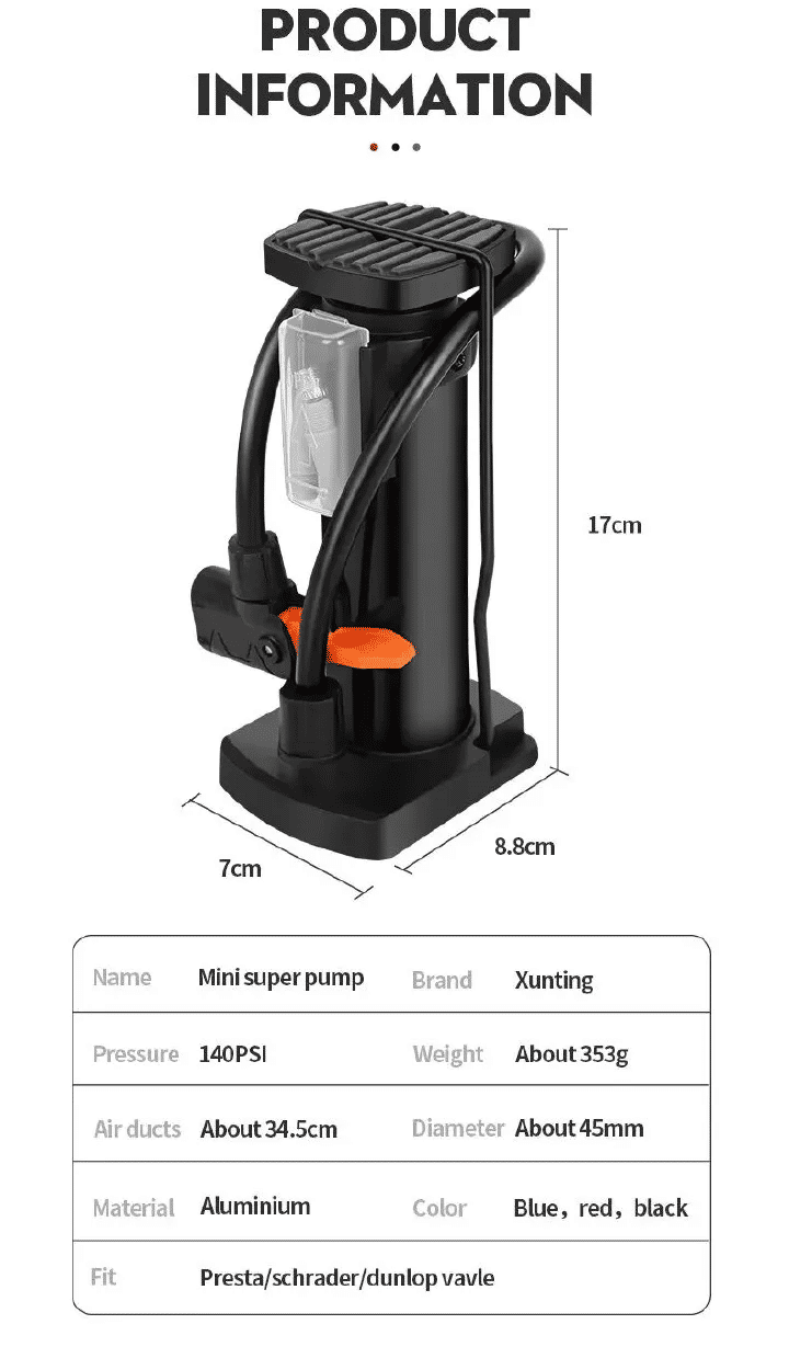 Portable Bike Pump Hand Foot Operated 120 PSI Presta Schrader Valve Inflator Car Motorcycle Ball Cycling Accessory Black