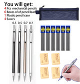 Mechanical Pencil Set 15-Piece Drawing Kit with Lead Refills Erasers Case