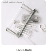 Large Capacity Transparent Pencil Case 1-Piece Portable Stationery Bag for School Green