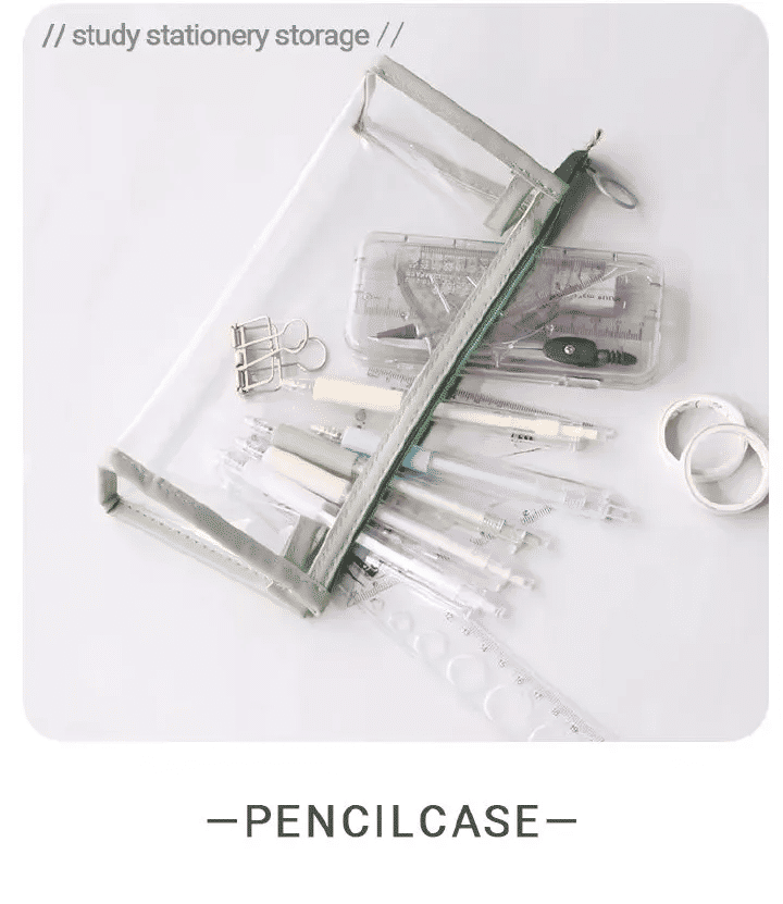 Large Capacity Transparent Pencil Case 1-Piece Portable Stationery Bag for School Green