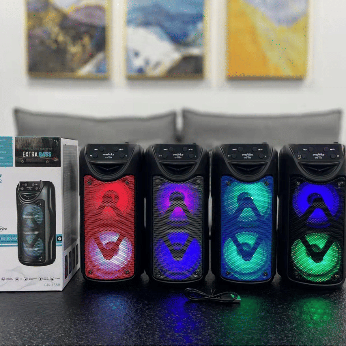 Portable Dual 3-inch Bluetooth Speaker with Dynamic Colorful LED Lights for Parties