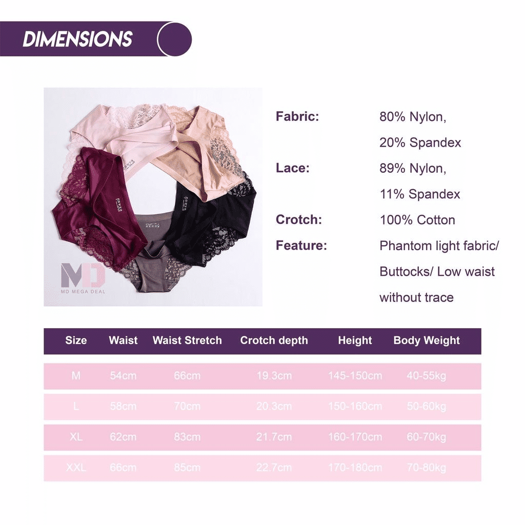 5-Pack Luxurious Soft Lace Ice Silk Seamless Plus Size Women's Briefs Underpants