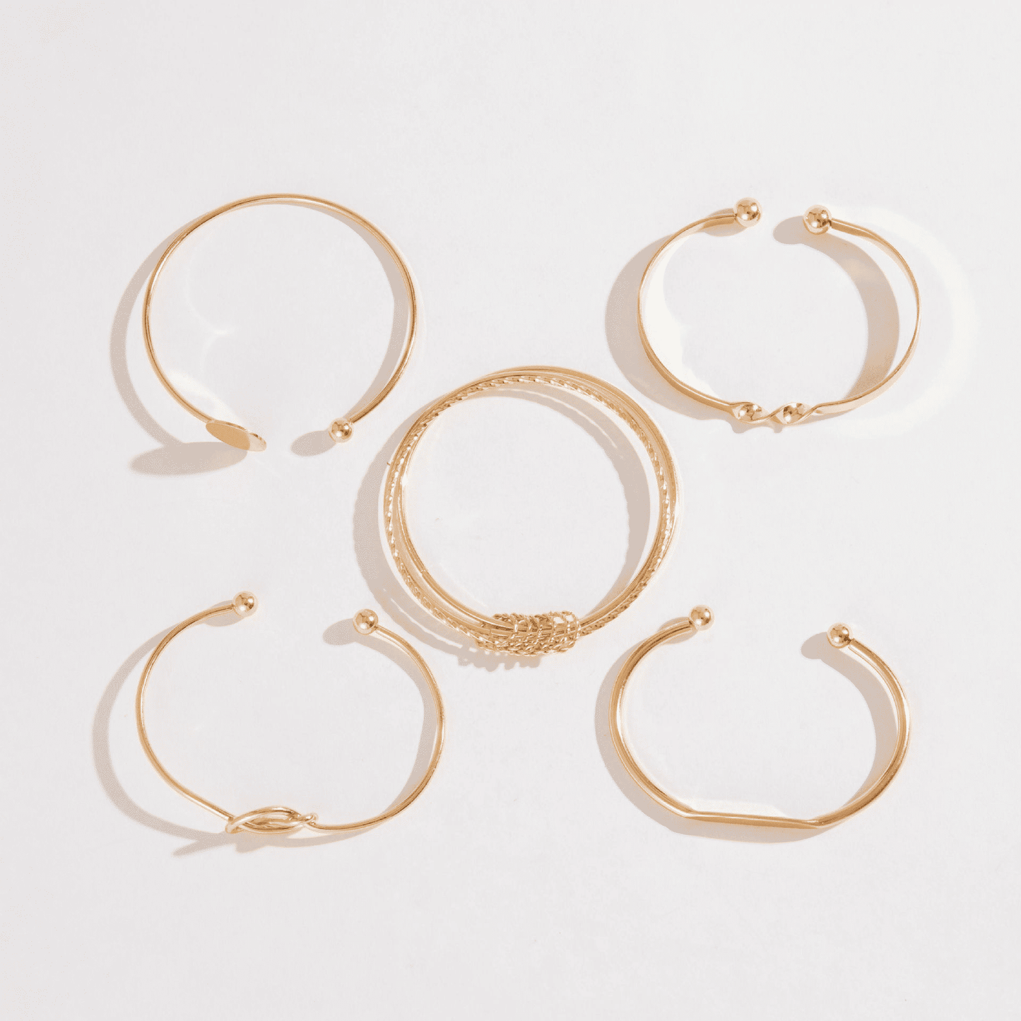 Personalized Minimalist Chain Bangle Bracelet Set: Retro Glossy Geometric Hand Jewelry