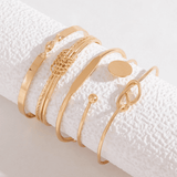 Personalized Minimalist Chain Bangle Bracelet Set: Retro Glossy Geometric Hand Jewelry