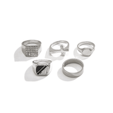 5-Piece Diamond-Studded Retro Titanium Steel Men's Ring Set, Silver Tone