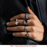 5Pcs Diamond-studded Square Retro Fashion Personalized Titanium Steel Men's Ring Set