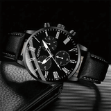 Men's Quartz Watch & Leather Bracelet Set 2Pcs Simple Business Digital Display