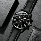 Men's Quartz Watch & Leather Bracelet Set 2Pcs Simple Business Digital Display