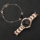 2-Piece Women's Flower Butterfly Disc Alloy Love Bracelet Wrist Watch Set Rose Gold