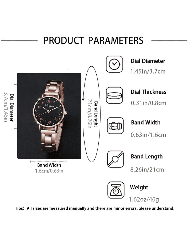 2-Piece Women's Flower Butterfly Disc Alloy Love Bracelet Wrist Watch Set Rose Gold