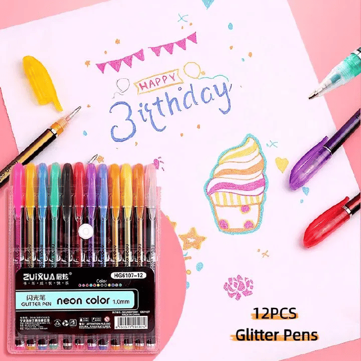 Glitter Highlighter Set Fine Point Marker Pen Art Stationery for Doodling Scrapbooking Drawing