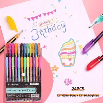 Glitter Highlighter Set Fine Point Marker Pen Art Stationery for Doodling Scrapbooking Drawing