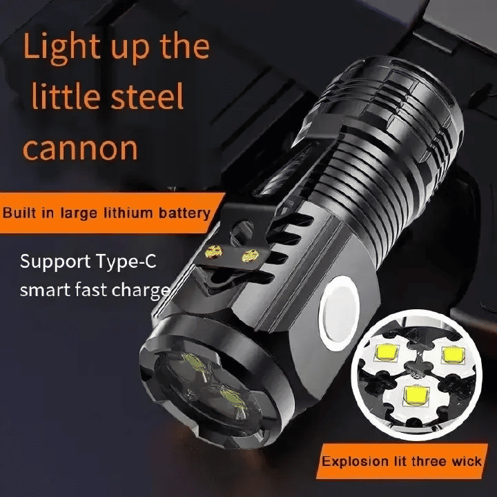 3LED Super Bright Flashlight Portable Mini Burst Flash Torch Rechargeable Outdoor Emergency Spotlight with Pen Clip Tail Magnet Black