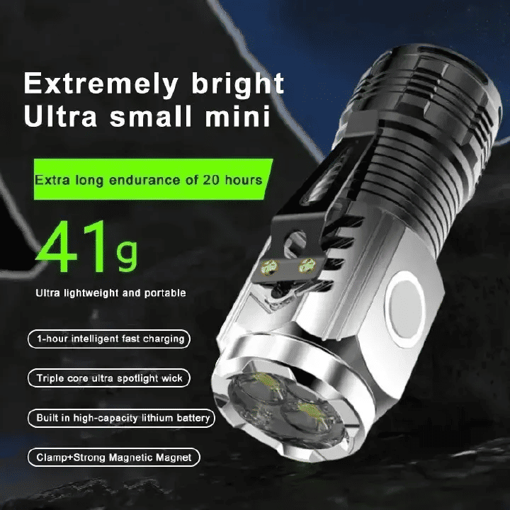 3LED Super Bright Flashlight Portable Mini Burst Flash Torch Rechargeable Outdoor Emergency Spotlight with Pen Clip Tail Magnet Black