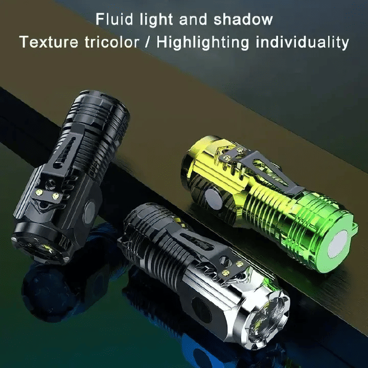 3LED Super Bright Flashlight Portable Mini Burst Flash Torch Rechargeable Outdoor Emergency Spotlight with Pen Clip Tail Magnet Black