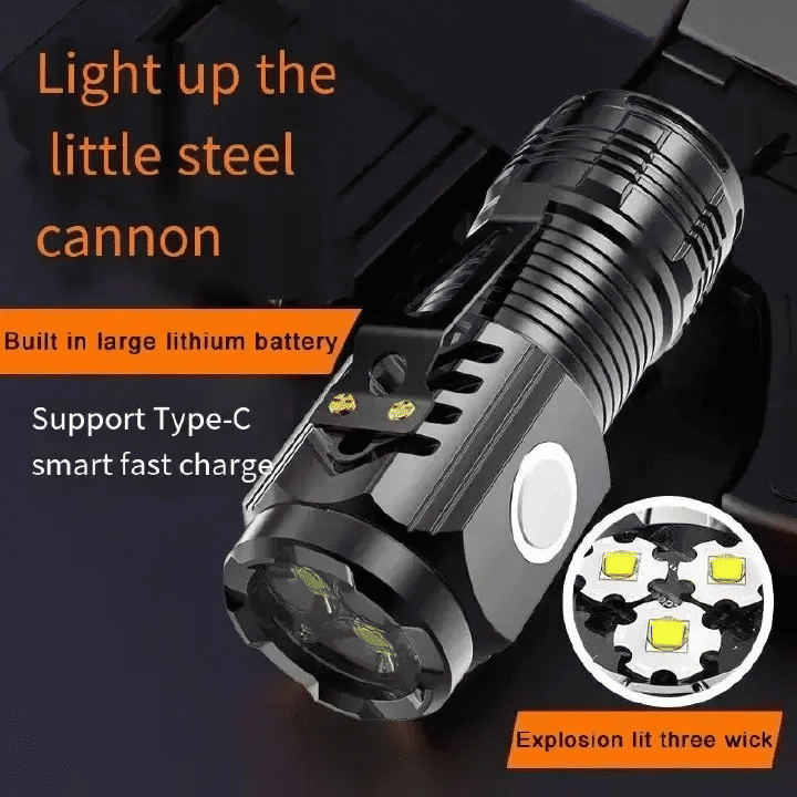 3LED Super Bright Mini Flashlight 501 Rechargeable Portable Torch with Clip Black