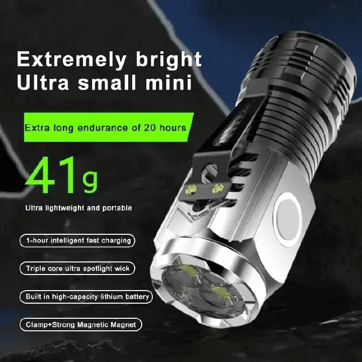 3LED Super Bright Mini Flashlight 501 Rechargeable Portable Torch with Clip Black
