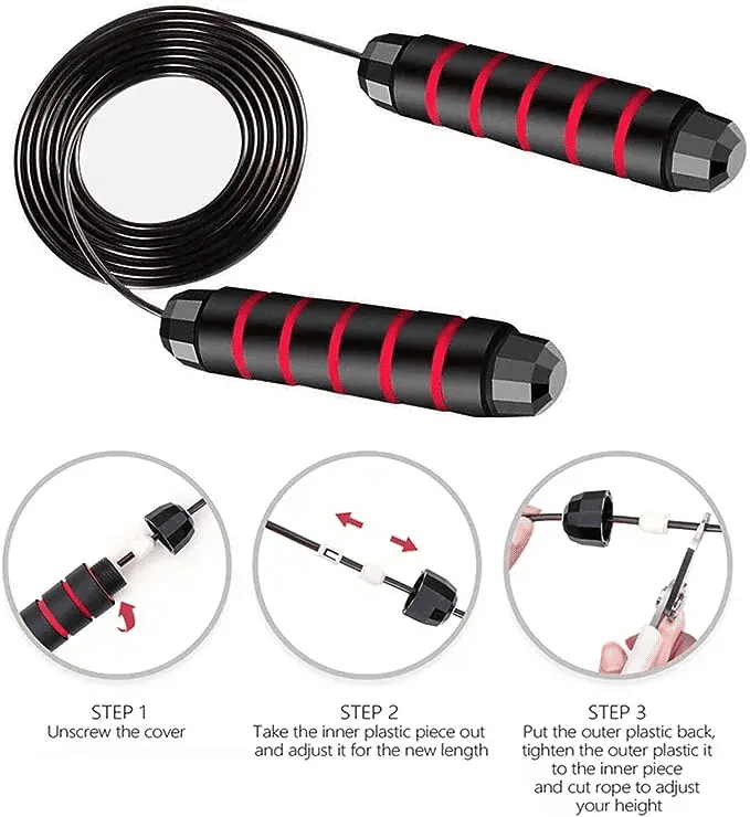 Tangle-Free Rapid Speed Jump Rope with Ball Bearings Foam Handles Adjustable for Fitness Workout Aerobic Exercise Black
