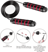Tangle-Free Rapid Speed Jump Rope with Ball Bearings Foam Handles Adjustable for Fitness Workout Aerobic Exercise Black