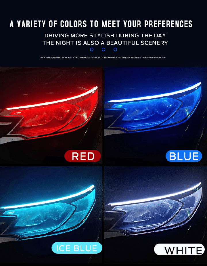 Flexible LED DRL Waterproof Strip Lights: White DRL, Amber Sequential Turn Signal