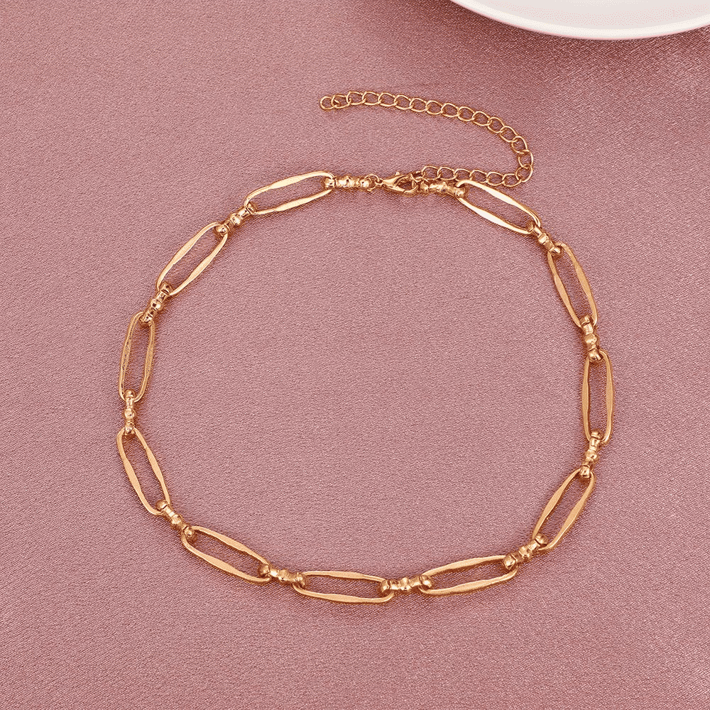 Unisex Oval Metal Link Necklace - Edgy European American Punk Style Chain