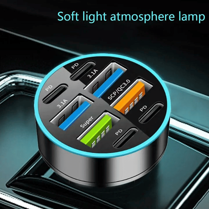 100W Fast Charging USB-C Car Charger Multi-Port Power Adapter Digital Display