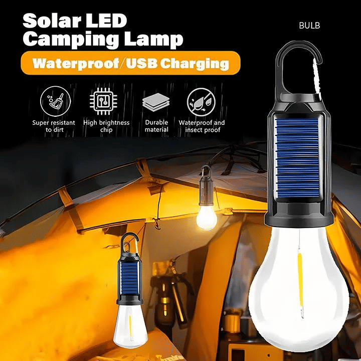 Solar Powered LED Camping Lantern USB Rechargeable Portable Waterproof Flashlight