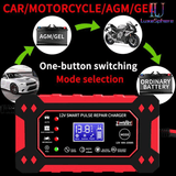 12V 6A Smart Car Battery Charger, Automatic Pulse Repair LCD Display for AGM GEL Lead-Acid