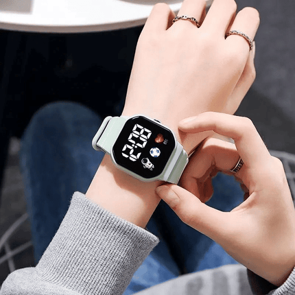 Unisex Square LED Digital Sports Watch with Astronaut Silicone Strap