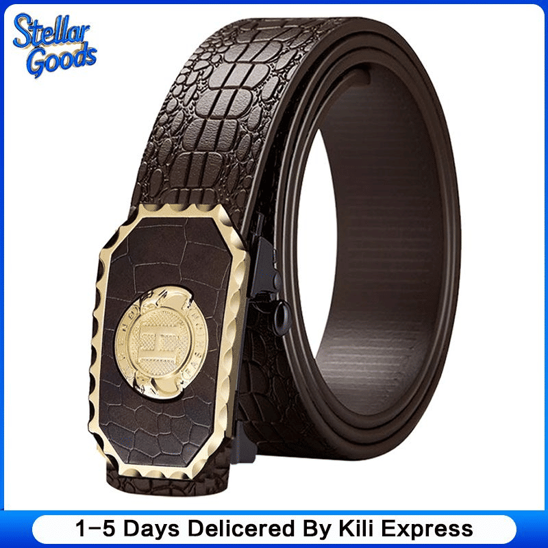 Men's High-Quality Leopard Automatic Buckle Belt for Business & Casual Wear