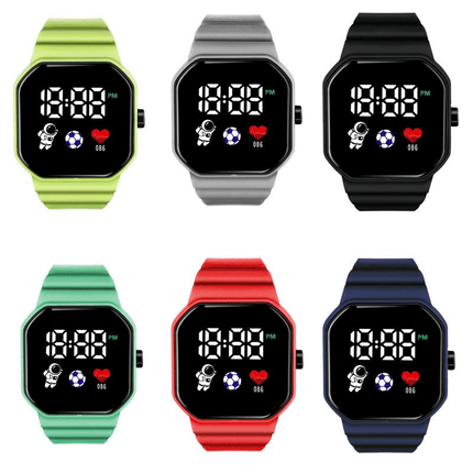 Unisex Square LED Digital Sports Watch with Astronaut Silicone Strap