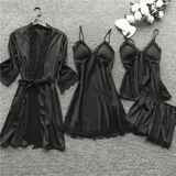 Luxury 4-Piece Satin Pajama Set: V-Neck Lace Camisole, Nightgown & Robe