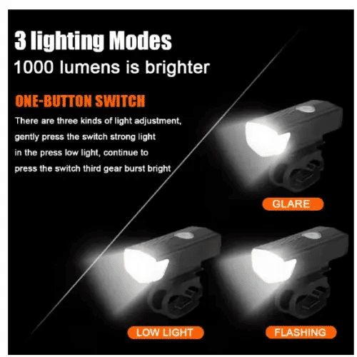 USB Rechargeable Bike Headlight Taillight Set High Brightness LED for Road Mountain